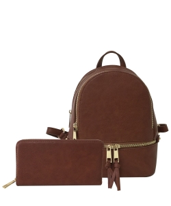 Fashion Zipper Classic Backpack & Wallet Set LP1082W COFFEE